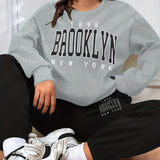 Casual Color Block Two-piece Set, Letter Print Sweatshirt & Sporty Jogger Pants Outfits, Women's Clothing