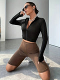 elveswallet  Zip Up Slim Jacket, Casual Solid Long Sleeve Versatile Outerwear, Women's Clothing