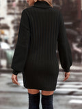 Solid Ribbed Sweater Dress, Elegant Turtleneck Long Sleeve Dress, Women's Clothing