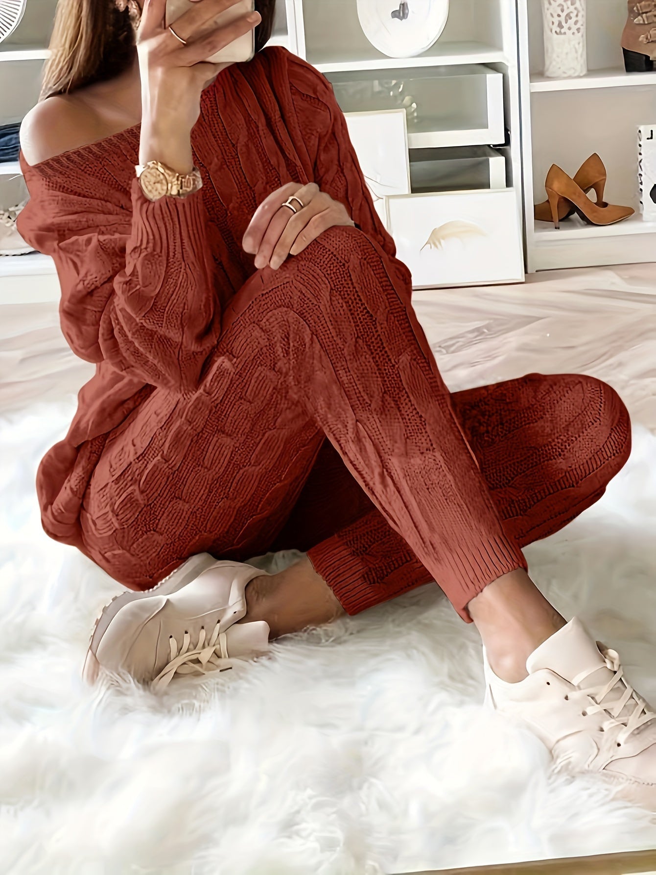 elveswallet Knitted Matching Sweater & Pants Outfits Two-piece Set