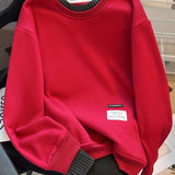 elveswallet  Solid Crew Neck Applique Sweatshirt, Long Sleeve Crew Neck Pullover Sweatshirt, Casual Tops For Fall & Winter, Women's Clothing