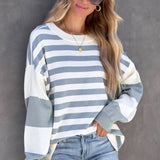 elveswallet  Striped Drop Shoulder Pullover, Crew Neck Long Sleeve Sweatshirt For Fall & Winter, Women's Clothing