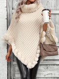 elveswallet  Fur-Trim Hanky Hem Pullover Sweater, Elegant Long Sleeve Turtle Neck Sweater For Winter, Women's Clothing