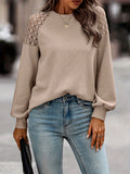 elveswallet  Cutout Crew Neck T-Shirt, Casual Long Sleeve Top For Spring & Fall, Women's Clothing