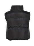 Solid Zip Up Vest, Casual Winter Warm Sleeveless Outerwear, Women's Clothing