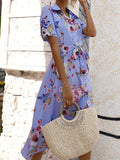 Floral Print Shirt Dress, Boho Button Front Short Sleeve Dress, Women's Clothing