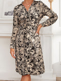 elveswallet  Butterfly Print Button Front Dress, Elegant Long Sleeve Midi Dress, Women's Clothing