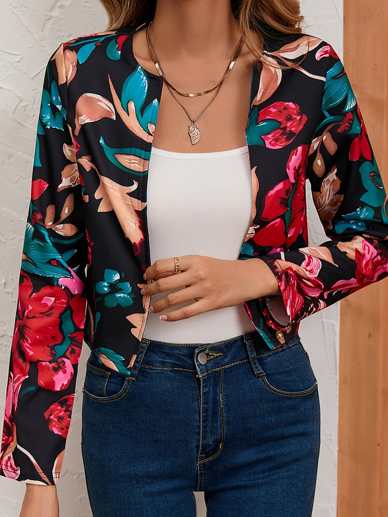 Floral Print Long Sleeve Jacket, Casual Every Day Outerwear For All Season, Women's Clothing
