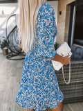 elveswallet  Floral Print Shirred Waist Dress, Casual V Neck Dress For Spring & Summer, Women's Clothing