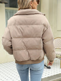 elveswallet  Contrast Trim Slant Pockets Coat, Casual Zip Up Long Sleeve Coat For Winter, Women's Clothing