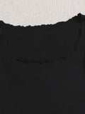 elveswallet  Women's Stylish Two Piece Set, Solid Square Neck Crop Top & Plaid High Waist Mini Skirt, Women's Clothing