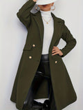Solid Double Breasted Lapel Overcoat, Versatile Long Sleeve Thermal Coat For Winter, Women's Clothing