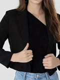 elveswallet  Solid Cropped Blazer, Elegant Lapel Long Sleeve Work Office Outerwear, Women's Clothing