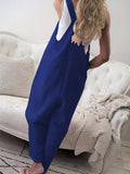 elveswallet  Sleeveless Overall Jumpsuit, Casual Knotted Wide Leg Jumpsuit With Pockets, Women's Clothing