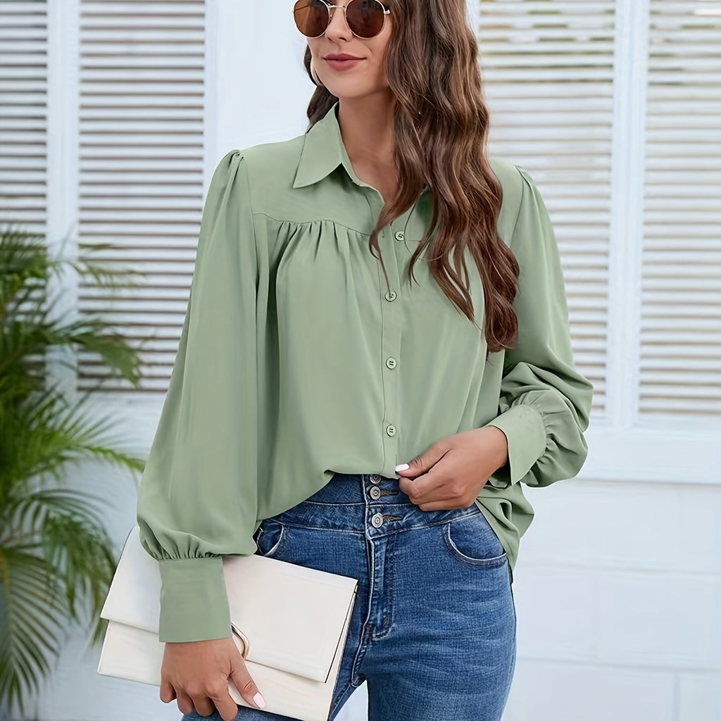 Long Sleeve Button Up Shirt, Loose Casual Top For Spring & Fall, Women's Clothing