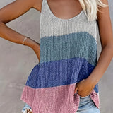 elveswallet  Striped Knitted Cami Top, Beach Loose Hollow Out Casual Top For Spring & Summer, Women's Clothing