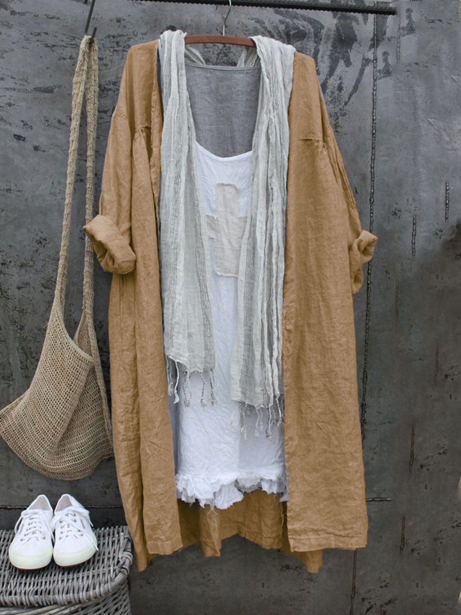 Casual Women Solid Color All-match Linen Cardigan