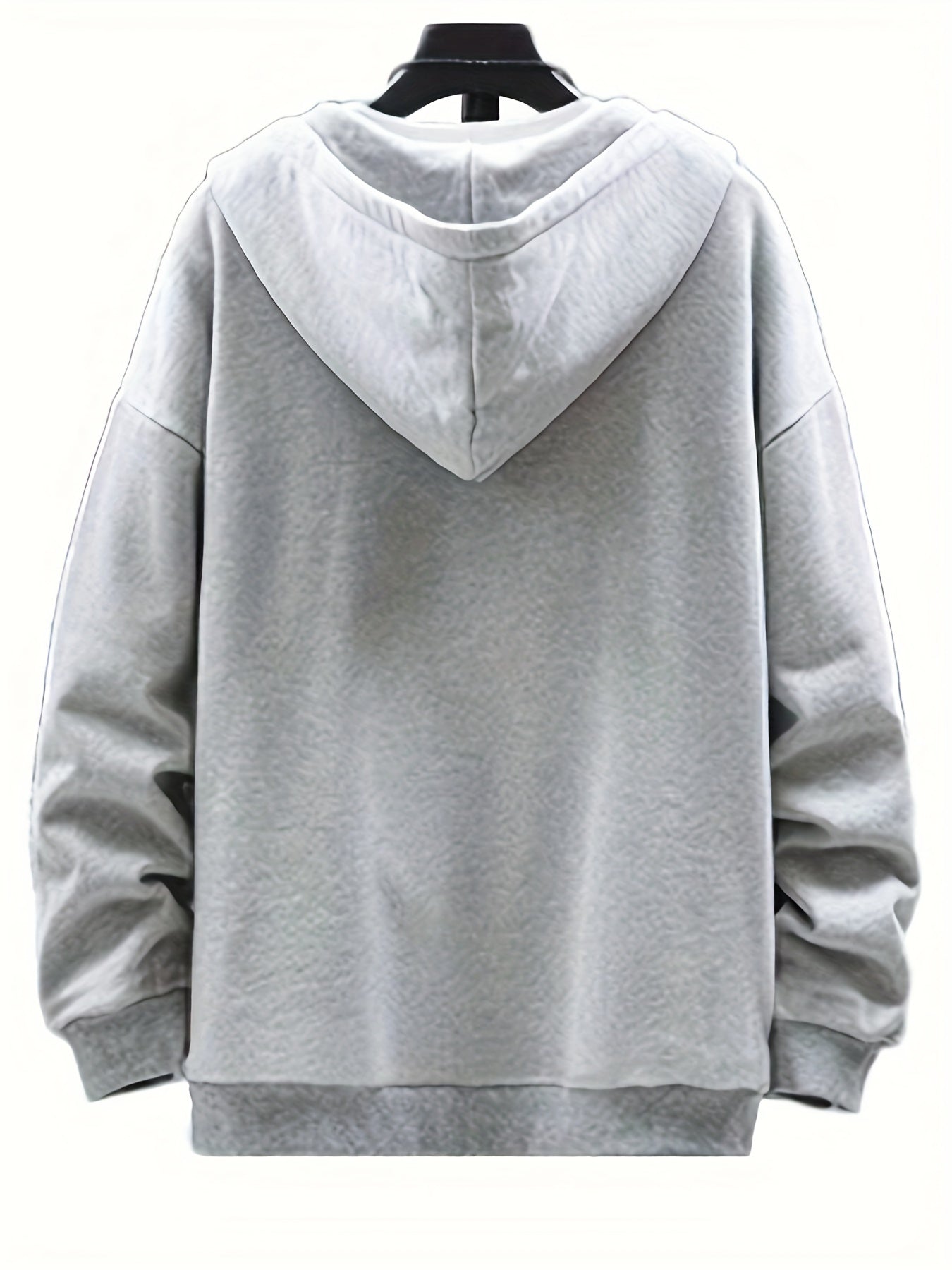 Men's Casual Gray Fleece-Lined Hoodie Jacket with Zipper Pockets - Polyester Knit, Machine Washable, Winter Fashion, PLUS SIZE