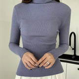 elveswallet  Women's Sweater Turtleneck Solid Ribbed Long Sleeve Slim Pullover Knit Tops