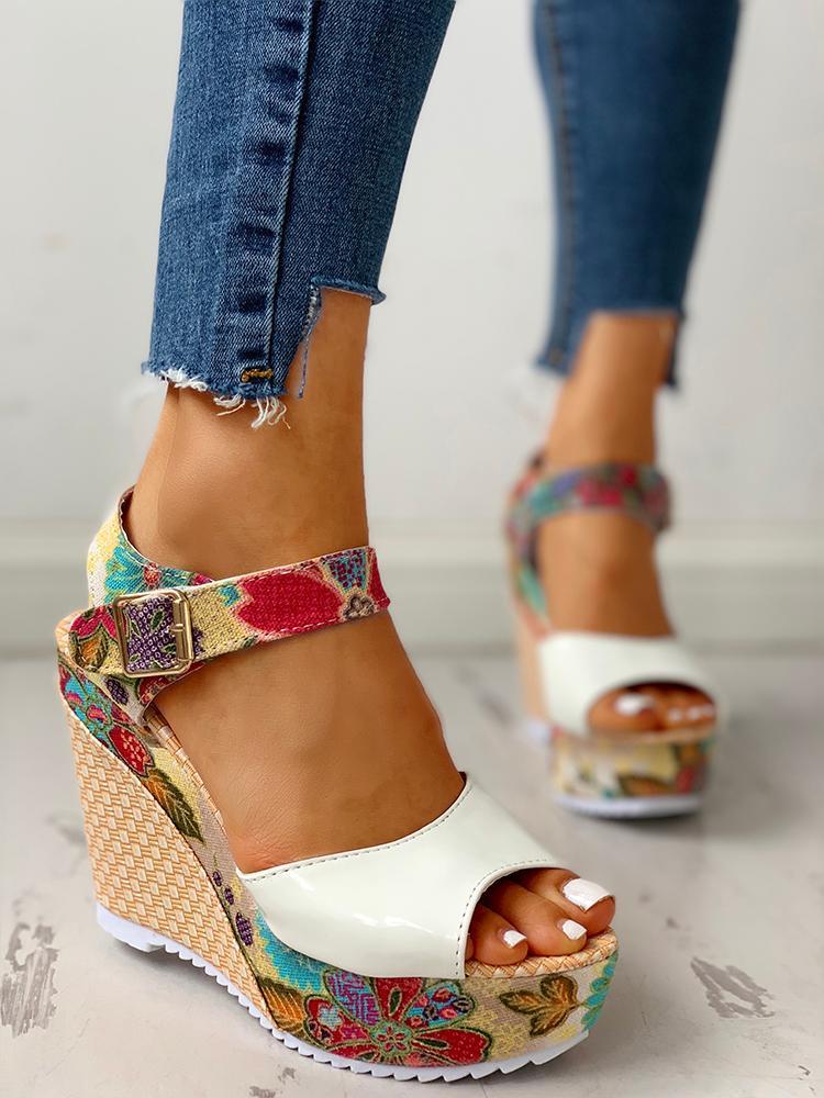 elveswallet Floral Peep-toe Platform Wedge Sandals