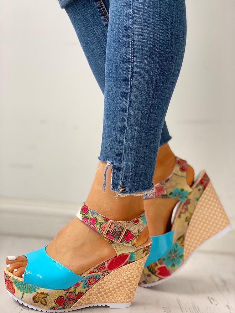 elveswallet Floral Peep-toe Platform Wedge Sandals