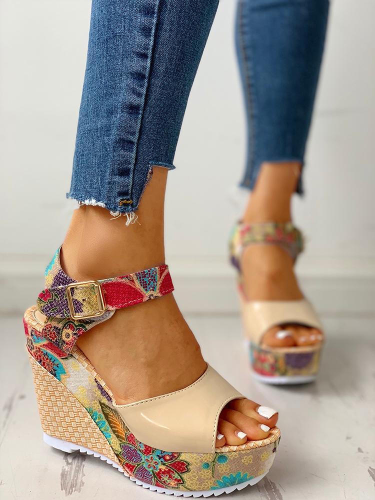 elveswallet Floral Peep-toe Platform Wedge Sandals