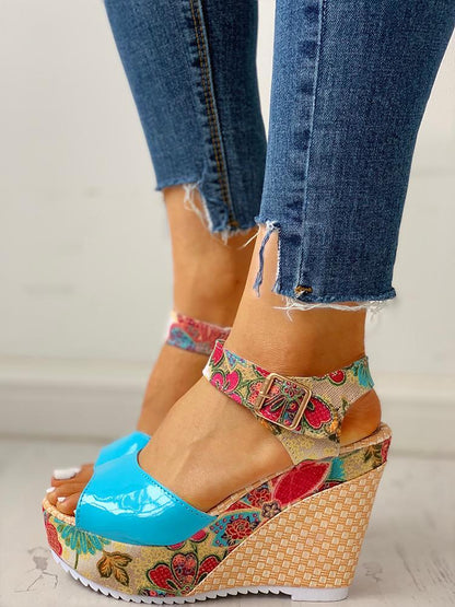 elveswallet Floral Peep-toe Platform Wedge Sandals