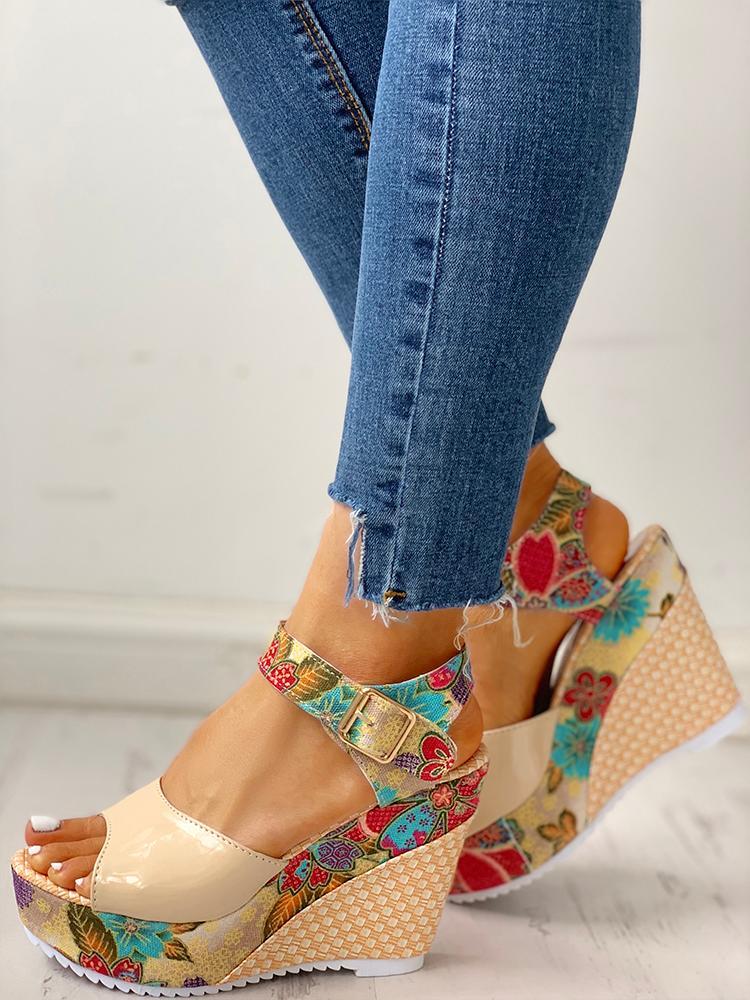 elveswallet Floral Peep-toe Platform Wedge Sandals