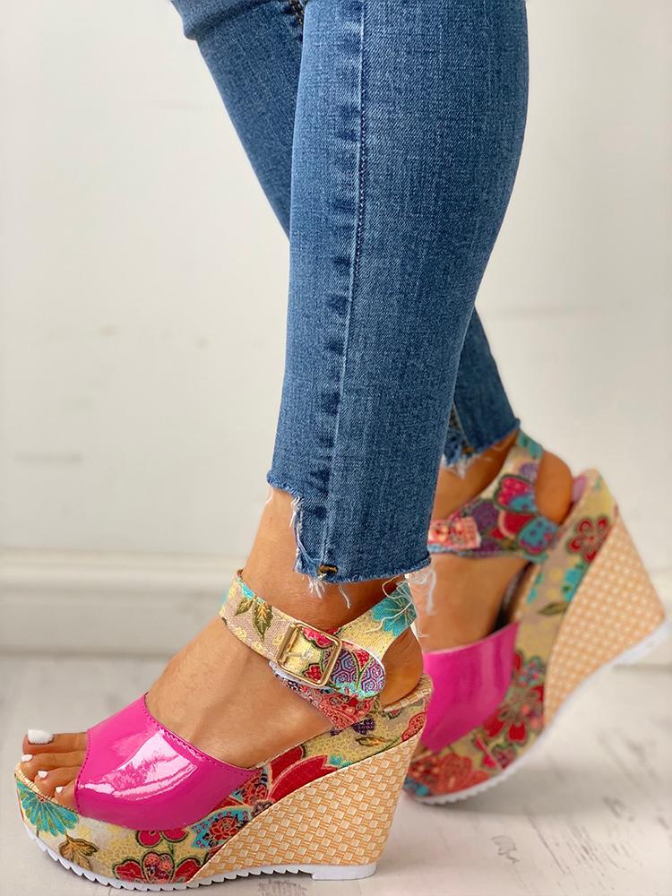 elveswallet Floral Peep-toe Platform Wedge Sandals