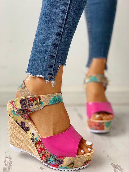 elveswallet Floral Peep-toe Platform Wedge Sandals