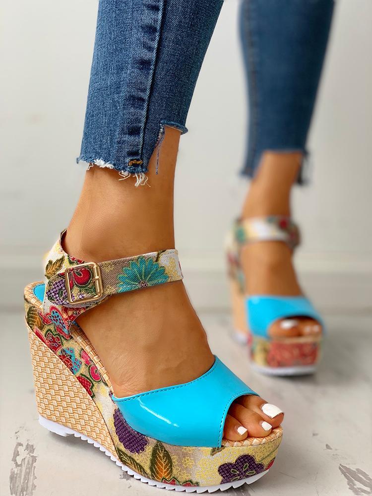 elveswallet Floral Peep-toe Platform Wedge Sandals