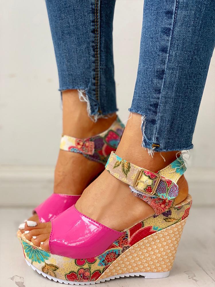 elveswallet Floral Peep-toe Platform Wedge Sandals