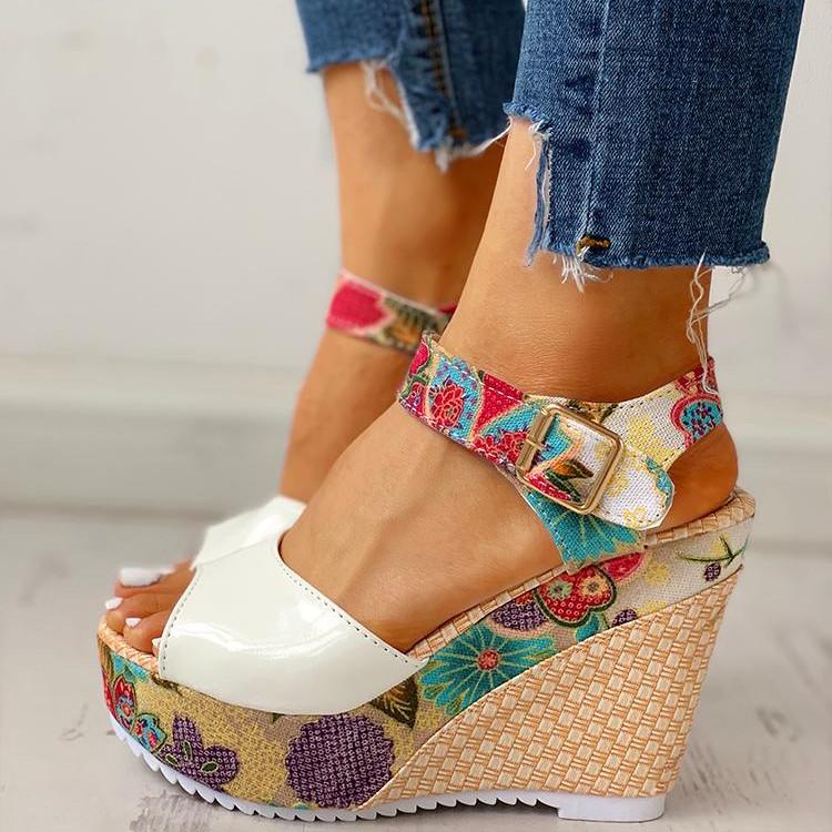 elveswallet Floral Peep-toe Platform Wedge Sandals