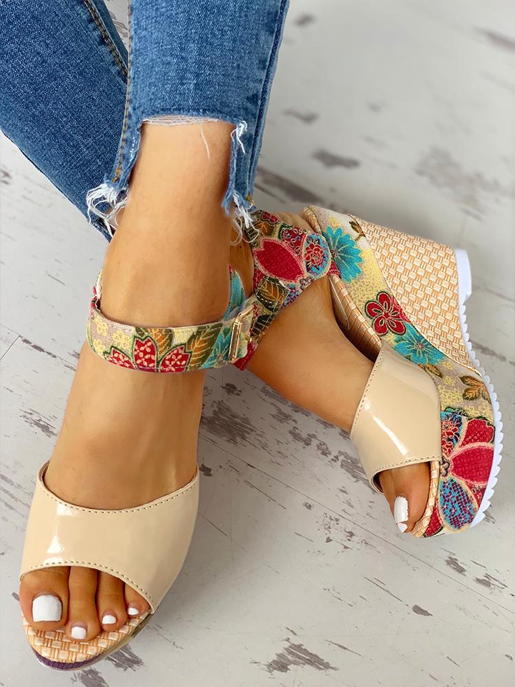 elveswallet Floral Peep-toe Platform Wedge Sandals