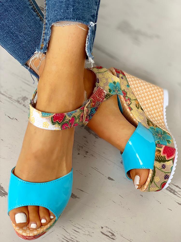 elveswallet Floral Peep-toe Platform Wedge Sandals