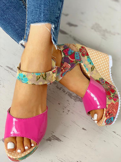 elveswallet Floral Peep-toe Platform Wedge Sandals