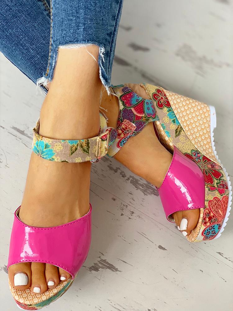 elveswallet Floral Peep-toe Platform Wedge Sandals