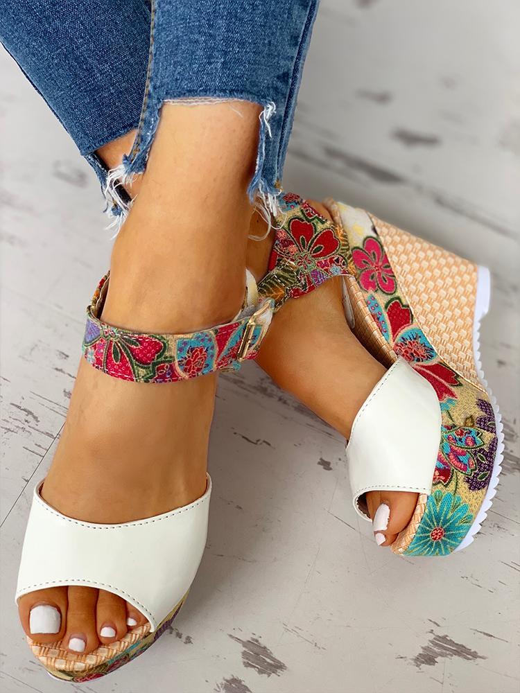 elveswallet Floral Peep-toe Platform Wedge Sandals