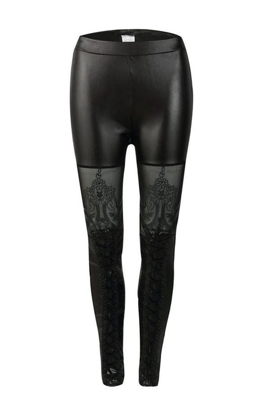 elveswallet Lace Hollow Out Leather Pants