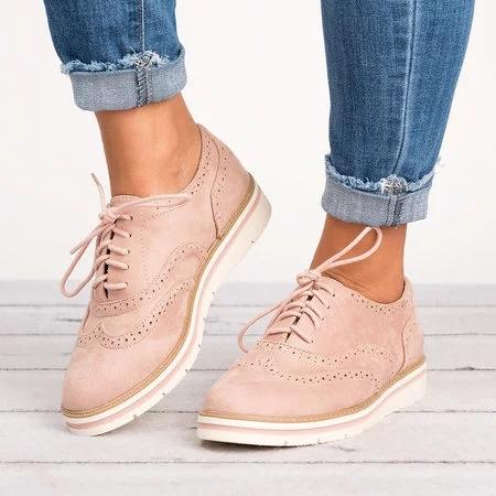 elveswallet Lace Up Perforated Oxfords Shoes Plus Size Casual Shoes