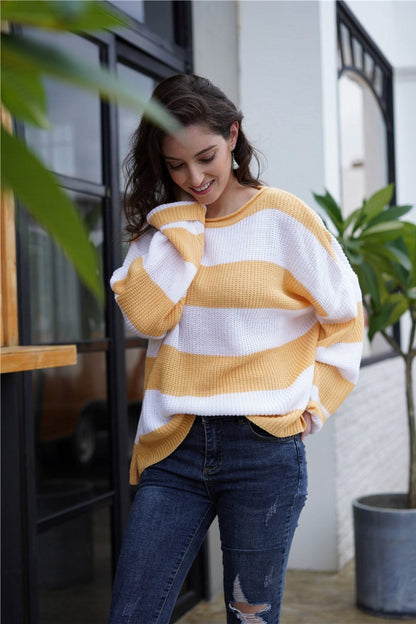 elveswallet Leisutr Striped Round Neck Sweater