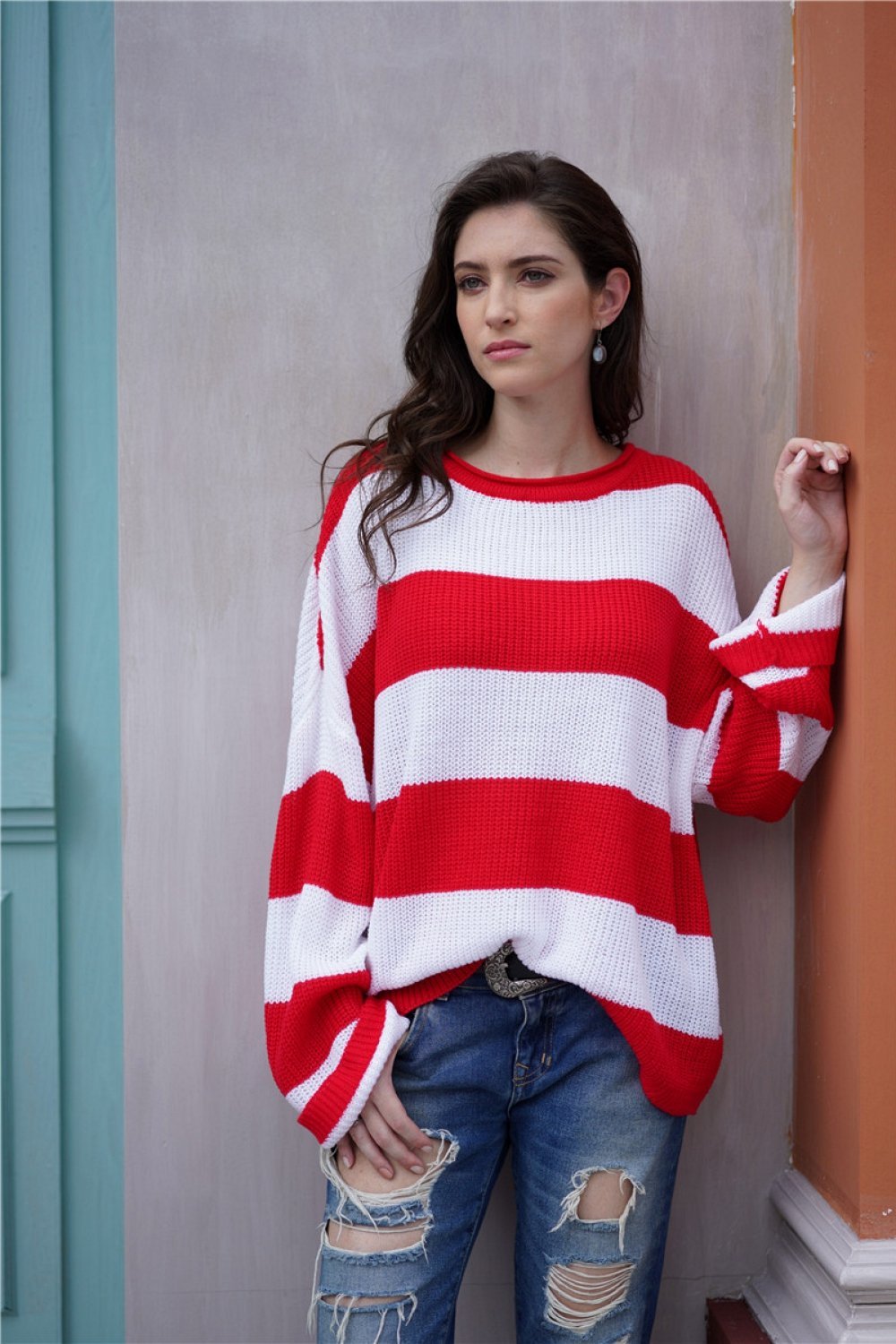 elveswallet Leisutr Striped Round Neck Sweater