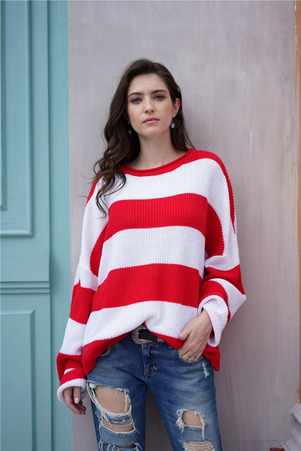 elveswallet Leisutr Striped Round Neck Sweater