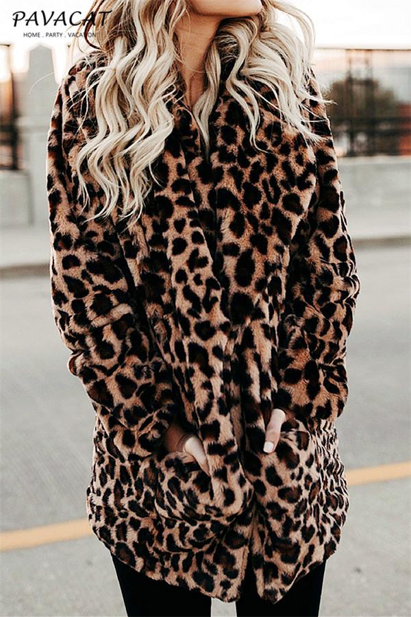 elveswallet Leopard Artificial Fur Long Cardigan