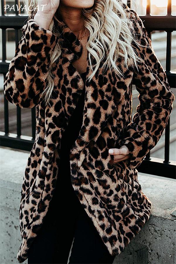 elveswallet Leopard Artificial Fur Long Cardigan