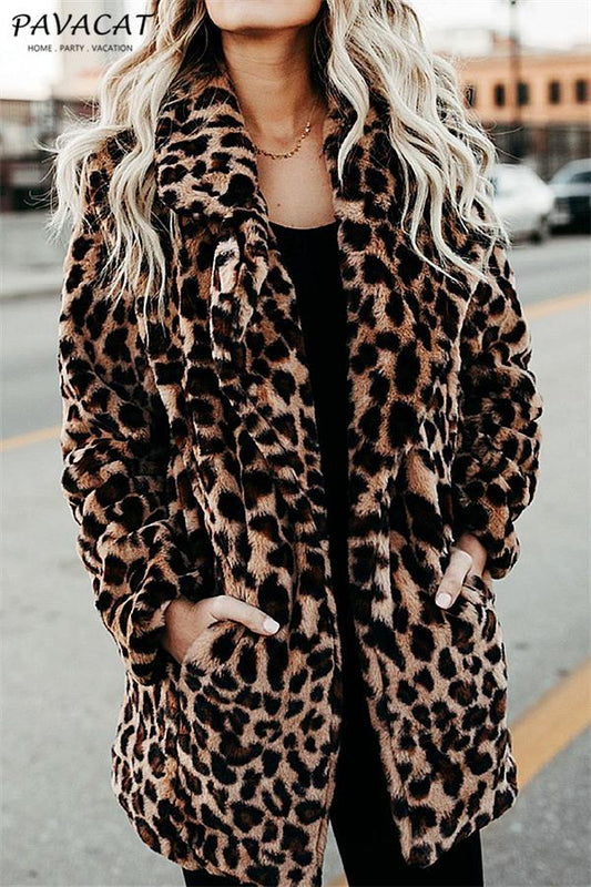 elveswallet Leopard Artificial Fur Long Cardigan