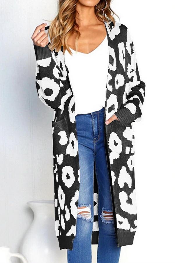 elveswallet Leopard Print Long Sweater Coat