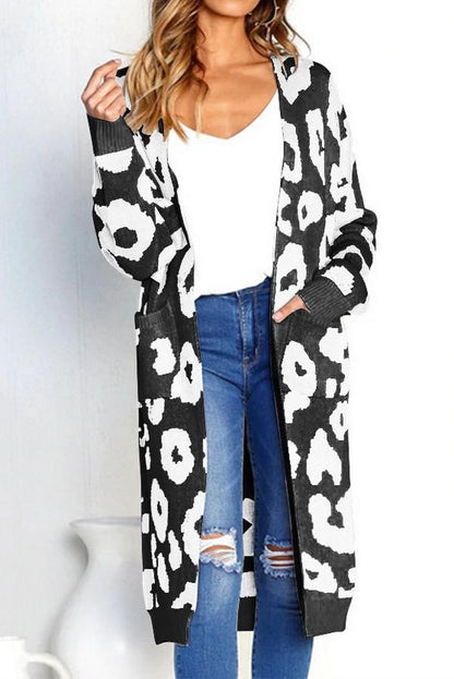 elveswallet Leopard Print Long Sweater Coat