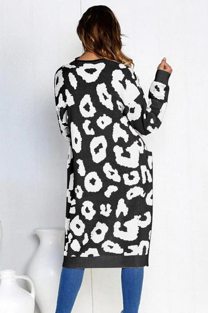 elveswallet Leopard Print Long Sweater Coat