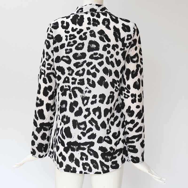 elveswallet Leopard Print V-neck Long Sleeve Chiffon Jacket